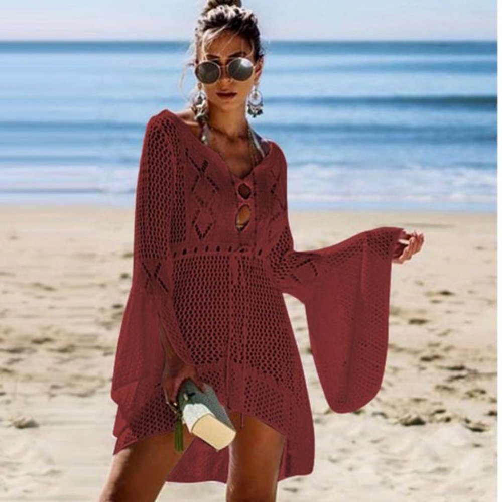High Quality Crochet Knitted Beach Dress Blue - Picture 7 of 15